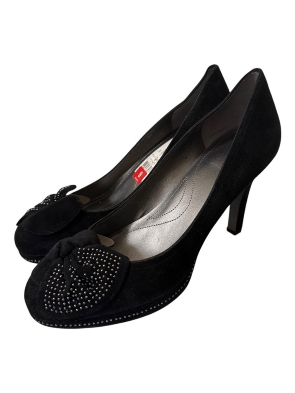 Tahari David Black Suede High Heels Rhinestone Embellished Bow Women’s Size 9